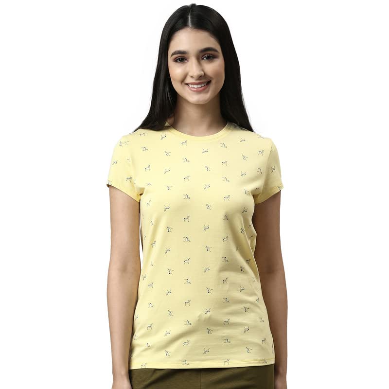 Image of Enamor Short Sleeve Crew Neck Regular Length Pull On Basic Crew T-Shirt for Women - Slim Fit, Soft and Breathable Stretch Cotton - E247