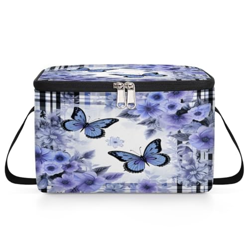 Butterfly Lunch Bags for Women Men 9 Cans, Hot & Cold Food Delivery Bag Insulated Grocery Bag Insulated Lunch Box Purple Butterfly Cooler Bag for Office Work Picnic Beach