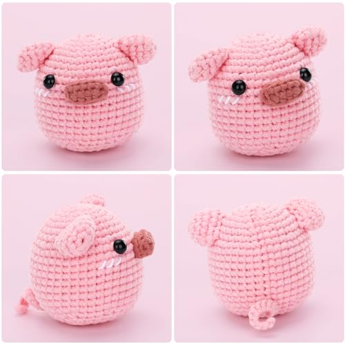 image for CrochetBox Crochet Kit for Beginners: Pink Pig Crochet Kit, All You Ne
