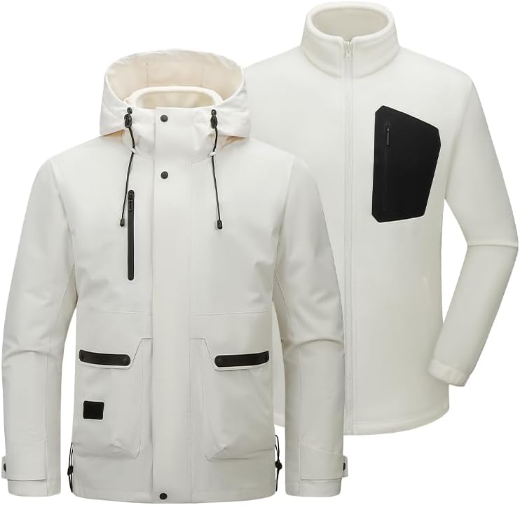 Unisex Waterproof 3 In 1 Ski Coat,Windbreaker Snow Coat Winter Jacket,Fleece Coat