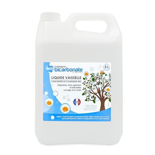 Liquide Vaisselle Bio Calendula - 5 L - Dégraisse et Fait Briller - Vaisselle, Eau Florale de Calendula Bio Lavande, Verveine Exotique - Sans Paraben-La Compagnie du Bicarbonate