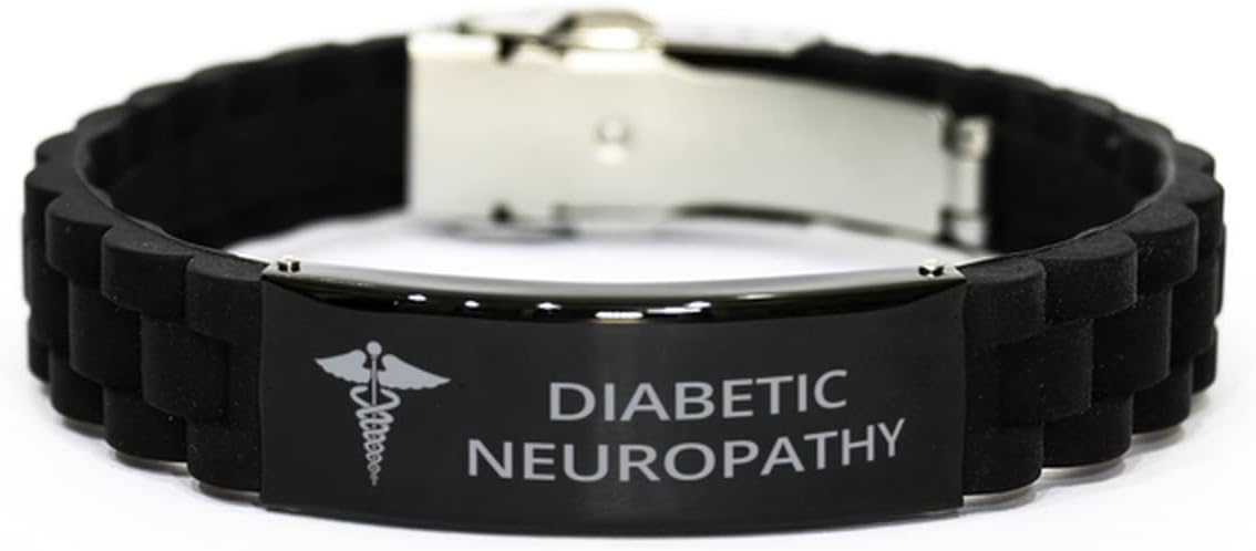 Medical Bracelet, Diabetic Neuropathy Awareness, Medical Symbol, SOS Emergency Health Life Alert ID Engraved Stainless Steel Jewelry Silver Adjustable Bracelet for Women Men Teen