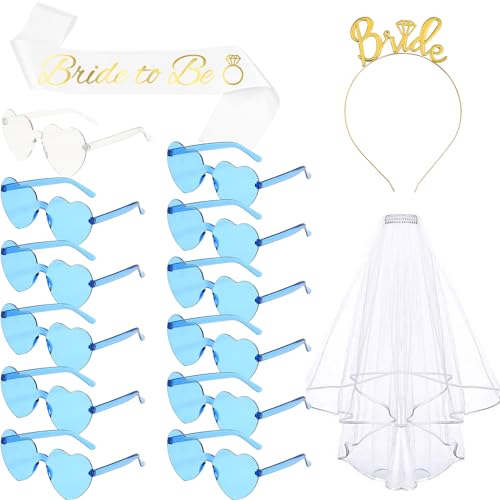 Set Despedida de Soltera Decoración Accessorios Despedida de Soltera Gafas de Novia Gafas Despedida de Soltera Banda Novia Satin Sash Bride to Be Diadema Tiara Velo Novia Adorno Hen Night Boda