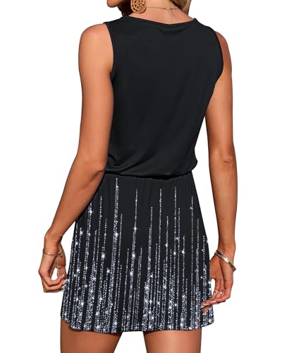 Image of AUSELILY Womens Summer Sleeveless V-Neck Drawstring Waist Beach Cover up Mini Short Swing Dresses with Pockets