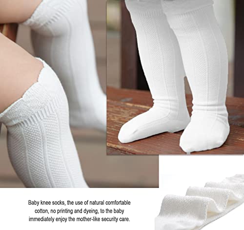 EPEIUS Baby Girl Knee High Socks with Bow Infants Girls Socks Cotton Tube Ruffled Stockings Long Socks over the knee for 6-12 Months,3 Pack Pure White