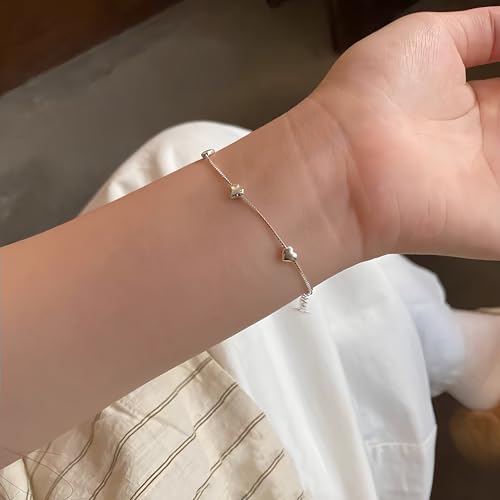Ipeppy TZDZLQB4844\IPEPPY1 Love Heart Bracelet For Women 925 Sterling Silver Dainty Heart Charm Chain Bracelets 14K Gold Plated Adjustable Link Bracelet Bangle Jewelry Birthday Prom Gifts thumb #2