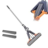 Selbstwringender Bodenwischer mit 2 Köpfen, aufrollbarer Mopp mit Teleskopgriff für Fliesen, , Laminat, Parkett, ideal für Kochen