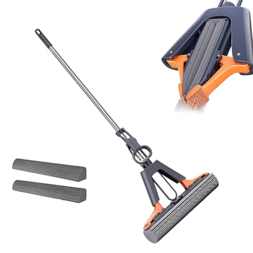 Mopa de esponja exprimidora - 11,02 pulgadas para quitar manchas | fregonas de limpieza de suelos, fregonas autoexprimidas para cocina, salón, baño y comedor