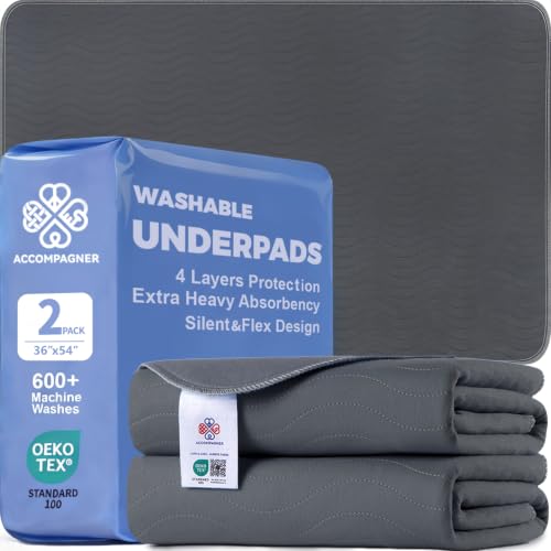 Image of Accompagner Incontinence Bed Pads Washable Waterproof Underpads 36 inchx54 inch 2pc
