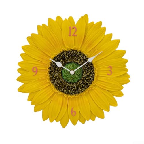 Orologio da parete impermeabile con design a girasole da 30,5 cm con telaio in resina, antipolvere e resistente alle intemperie per uso in giardino o parete interna