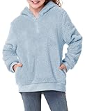 Blue Girls Fuzzy Fleece Hoodies Sweatshirt Pullover Kids Teen Loose Outwear Coat Casual Fashion with Pocket Fall Winter 6-16 Years 12-13 Years