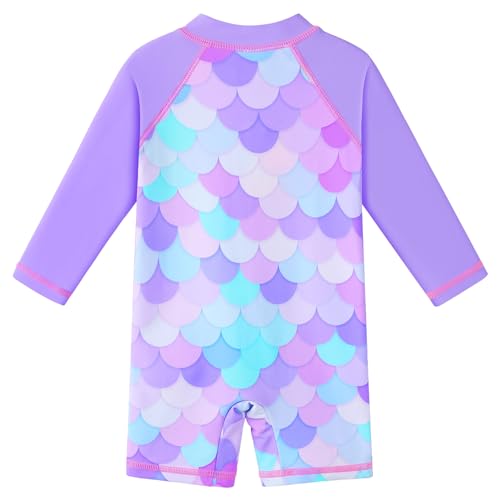 Image of HUAANIUE Toddler Girl Swimsuit Long Sleeve UPF50+ Sun Protection
