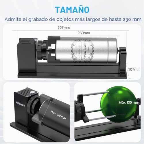 Miniatura 7 de Creality 3 En 1 Kit De Rodillos Rotativos Láser Para Grabadores Láser, Grabado De Objetos Cilíndricos Con Rotación De 360 , Diámetro De Soporte: 10-130 Mm, Para Creality Cortadoras Láser