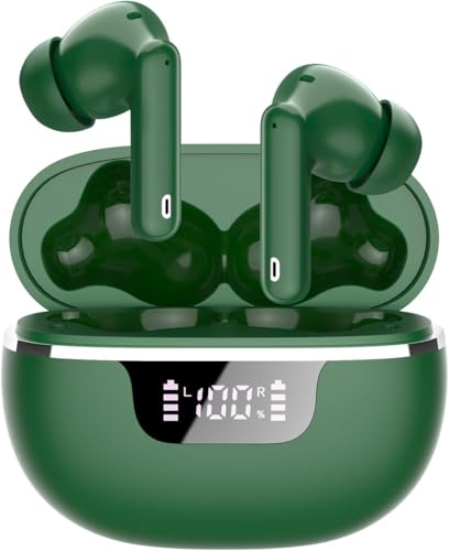 Donerton Wireless Earbuds, Bluetooth 5.4 Headphones with 4 ENC Noise Cancelling Microphone, Ear buds with HiFi Stereo Deep Bass, Bluetooth Earphones 40H Playtime, Green