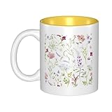 Keramik-Kaffeetasse mit buntem Blumenmuster innen, 330 ml, personalisierbar, bedruckte Teetasse für Büro oder Zuhause