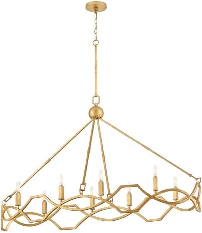 Hinkley Leona Medium Eight Light Linear Chandelier, Oval, Hand-Leafed, Scrollwork Details, Distressed Brass Finish