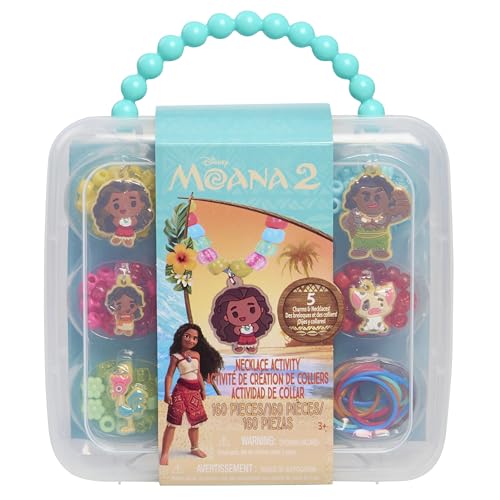 Image of Tara Toys Disney Moana Necklace Activity Set – Kids DIY Jewelry Kit with 150+ Beads, 5 Character Charms & Carry Case, Creative Craft Gift for Ages 3+ | Design custom jewelry with 5 charms and 150+ beads. Includes a reusable storage case for creative on-the-go crafting