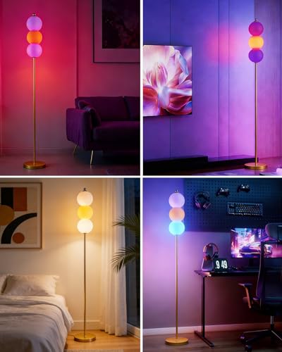 Image of Lightdot RGB Floor Lamp with Touch Control, Dimmable Globe Modern Standing Lamp, RGB&3000K Color Changing LED Floor Lamp Ambient Lighting, Yellow Tall Lamp for Living Room Bedroom Gaming Corner Decor