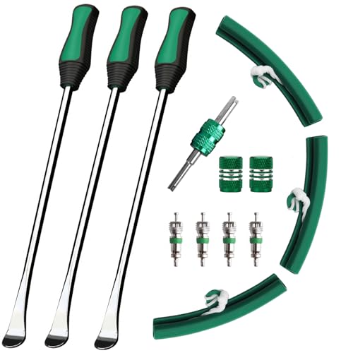 Image of 11.8-14.5 inch Steel tire pry bar Tool kit, tire Tools Include 3 tire pry Bars, 3 Rim Protectors, Valve Tool, 4 Valve cores, Motorcycle tire Changer, Bicycle and e-Bike tire Changer (14.5-inch)