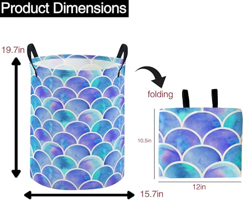Image of ESSME Kids Laundry Basket,Mermaid Hamper Collapsible Canvas Waterproof Storage Bin for Girls, Cute Hamper,Gift Baskets(Blue)