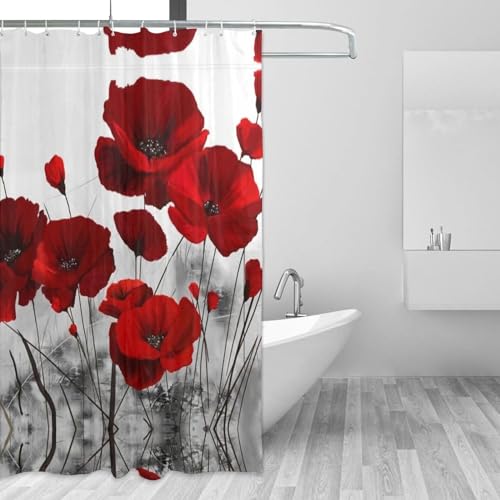 Rideau de douche coquelicot 183x183 cm imperméable pour salle de bain