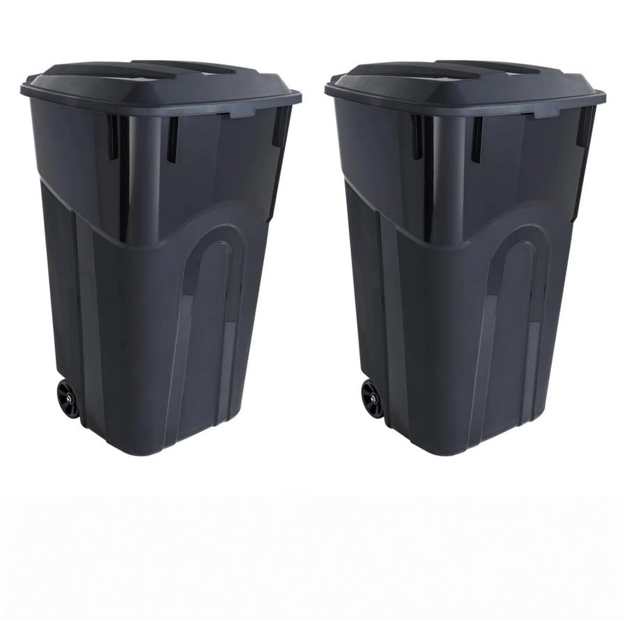 Mczan (2 Pack) 32 Gallon Wheeled Heavy Duty Plastic Garbage Can, Attached Lid, Black