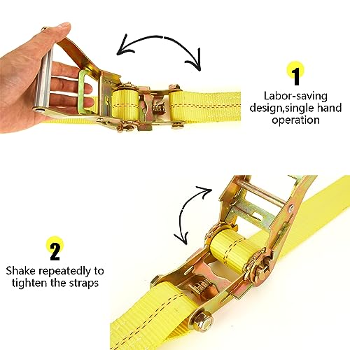 4 Pack 2 Inch Ratchet Straps Heavy Duty 20ft Tie Down Straps Ratchet with Double J Hook, 10000 LBS Break Strength, Cargo Ratchet Straps for Moving, Truck, Trailers, Motorcycles, Kayaks, Car Roof - Thumbnail 5