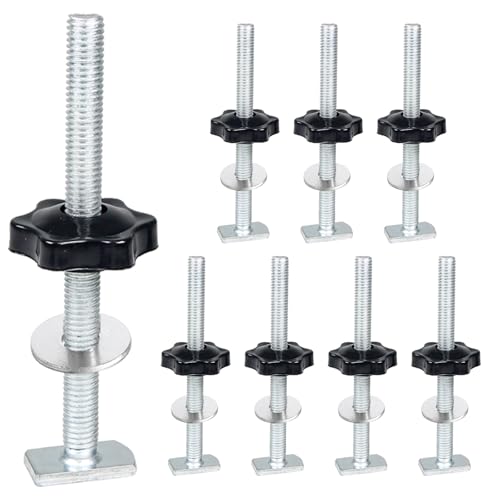 Othmro - 8 Set M8 T-Track Kit, T Track Bolts And Plastic Hand Nuts Kit, T Track Clamp Accessories M8 x 100mm Threaded Bolts with Hex Hand Nut Clamping Knob and Washers for Woodworking Jigs and Fixtures - -33%