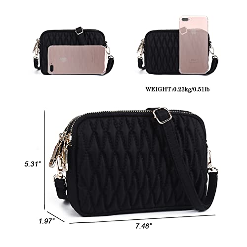 Triple Zip Small Crossbody Wallet Purse For Women Quilted Cross Body Bag With Detachable Strap… #TOP4