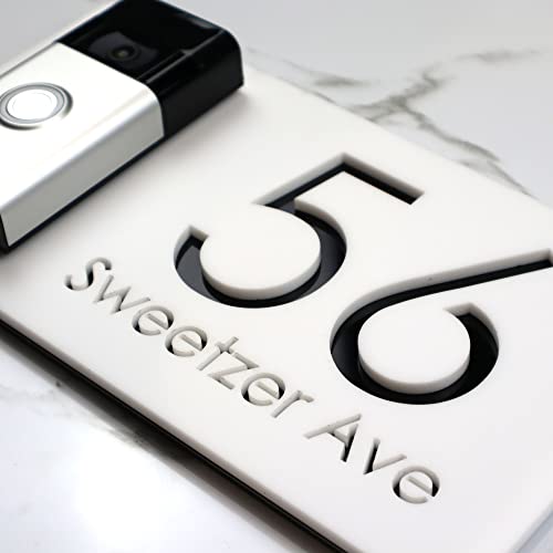 K Smart Sign | Right Text F31 | Bellissima Video Doorbell house sign door number plaques for Nest Ring Wifi doorbell plate mount | Matt White | 300mm x 160mm (Matt White & Gloss Black Mirror)