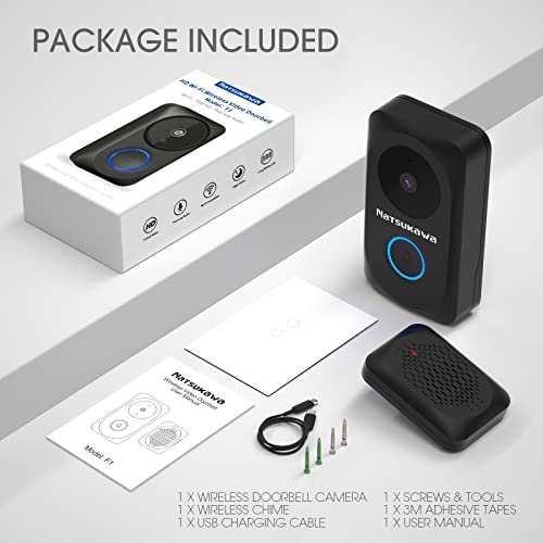 Natsukawa Doorbell Camera Wireless - Smart Wifi Video Doorbell With Chime- App Alerts, Ip65, Night Vision, 2 Way Audio, Powered Smart Security Camera Video Wireless Doorbell For Home, Easy Install #TOP6