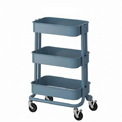 IKEA イケア RASKOG ロースコグ ワゴン 28x38x61cm 小サイズ キッチンワゴン 3段 キャスター付き v0055 (S グレーブルー)