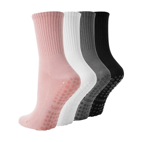 BONANGEL Calcetines Antideslizantes Mujer para Pilates Yoga Ballet Deporte Grip Calcetines Algodón Medias Blancas Negras Rosas Gris