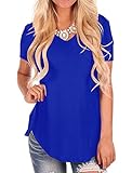NIASHOT Summer Tops for Womens Short Sleeve Loose Cute Shirts Blue M