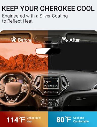 Image of Proadsy 2026 Upgrade Front Windshield Sun Shade Foldable Sunshade Protector Custom for Jeep Cherokee 2014-2023 (Not for Jeep Grand Cherokee) Trailhawk Overland Limited Latitude Altitude Accessories