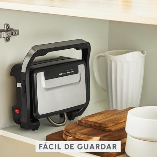 Moulinex Inicio Compact, plancha para paninis y grill, 1000 W, placas de cocción antiadherentes, apertura ajustable, acabado Inox, incluye pinzas, diseño compacto y fácil de usar, GI2710M - imagen 6