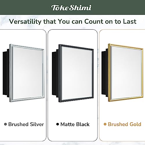 TokeShimi 16x24 Recessed Medicine Cabinet Bathroom Vanity Mirror Silver Metal Framed Surface Wall Mounted with Aluminum Alloy Beveled Edges Design 1 Door for Modern Farmhouse
