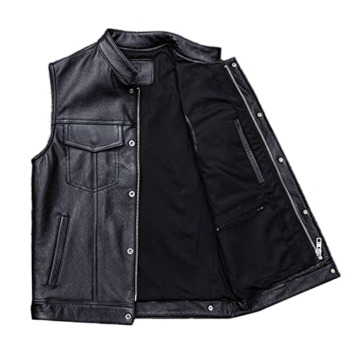 WSLCN Colete masculino de couro sintético para motociclistas, colete preto com bolsos, Preto, M