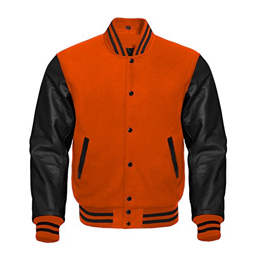 Image of Premium Letterman Baseball School College Bomber Varsity Jacket Purple & Gold Genuine Leather Sleeves