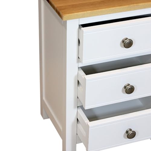 Table de chevet blanche en chêne véritable massif GROF avec 3 tiroirs pour espace étroit - 7