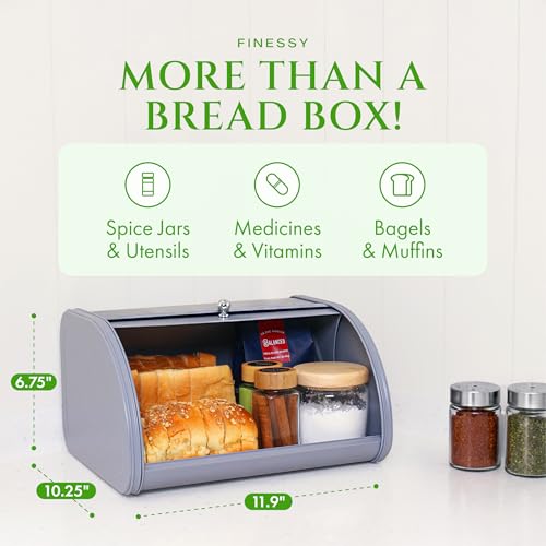 FINESSY Modern Metal Bread Box for Kitchen Countertop, Farmhouse Homemade Loaf Bread Storage Bin Holder for Kitchen Counters Organizer, Airtight Roll Top Sourdough Corner Breadbox Container Keeper by FINESSY - Image 2