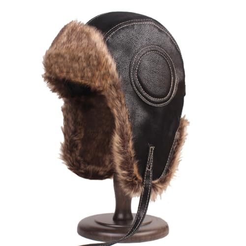 Chapeau Lei Feng en cuir pour homme et femme doublé polaire pour l'hiver