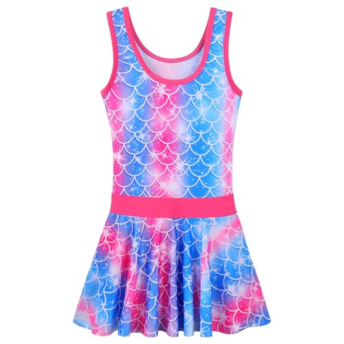 Image of Girls Swimsuit One Piece UPF 50+ Floral Skirted Bathing Suit Modest Beach Swim Dress 3-11 Years