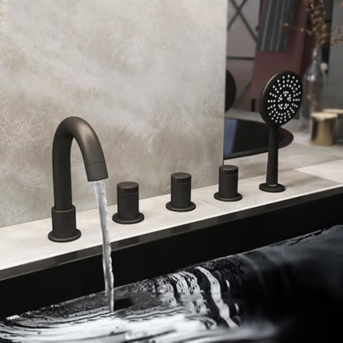 Robinet Mitigeur 5 Trous Bord Baignoire Gris Douchette 3 Modes - 2