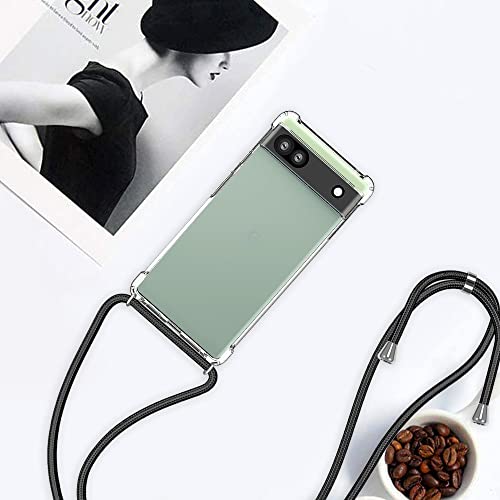 Yespure Crossbody Case For Google Pixel 6A,Clear Case For Google Pixel 6A [ With Adjustable Lanyard Strap ] Clear Soft Tpu Anti-Yellowing Shockproof Phone Cover For Google Pixel 6A - Black #TOP5