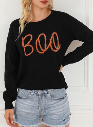 LEMAFER Women 2024 Merry Christmas Round Neck Sequin Letters Sweater Casual Solid Slogan Long Sleeve Pullover Sweatshirt Tops4