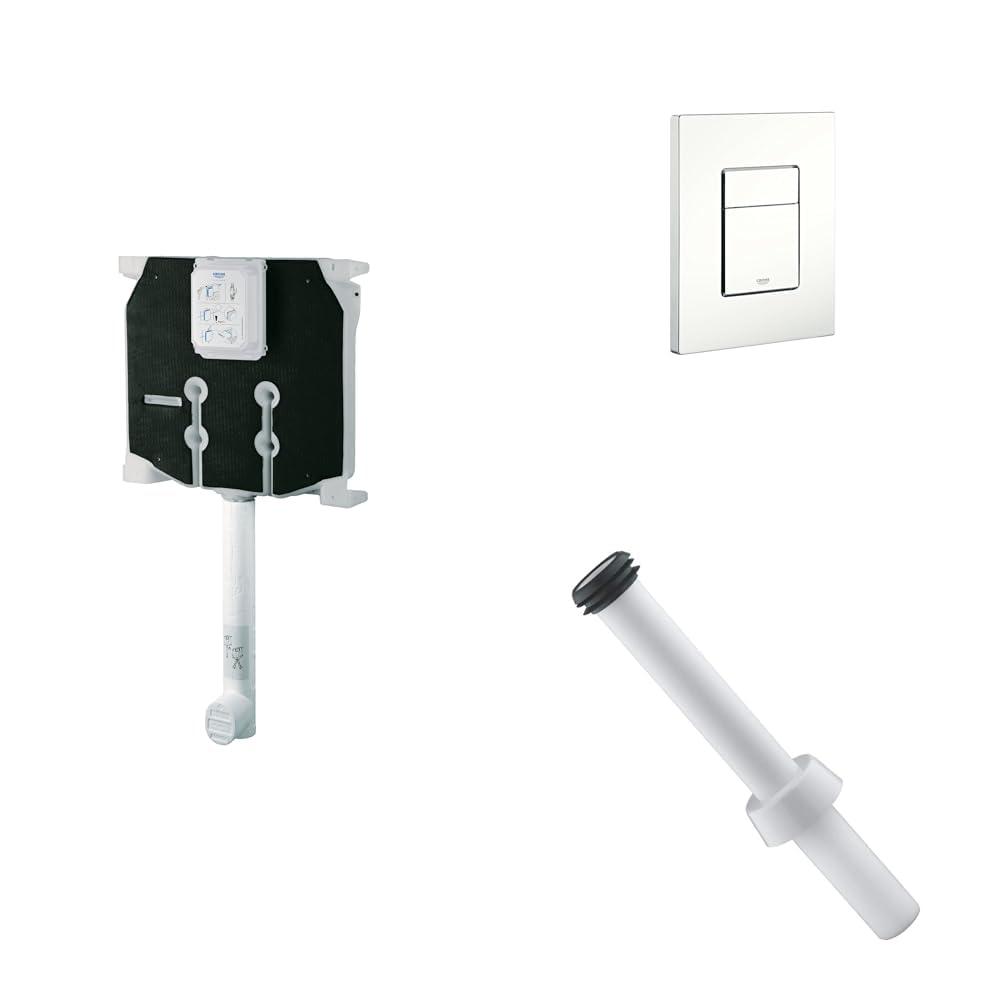 GROHE Set Cassetta di Scarico Ad Incasso per WC 38863000 + Placca di Comando WC, Bianco 38732SH0 + Canotto di Collegamento per Vaso, Bianco 37103SH0