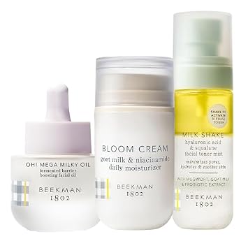 Beekman 1802 Goat Milk Glow Routine Oh! Mega Milky Facial Oil + Bloom Cream Face Moisturizer + Milk Shake Mini Hydrating Face Mist