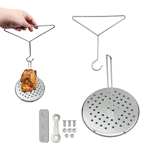 Buxiffod Turkey Fryer Rack, Poultry Deep Frying Rack BBQ Vertical Chicken Roaster Holder Deep Fry Pot Grill Aluminum Racks with Chrome Finish Wire Handle Lifter Hook Detachable