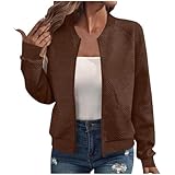 Fleece Jackets for Women Lightweight Zip Up Cropped Bomber Jacket 2025 Fall Casual Loose Long Sleeve Outwear Coat Plus Size Teen Girls Clothes Stand Collar Sweatshirts Going Out Holiday Outfits Brown